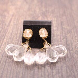 Miriam Haskell Earrings Crystal Briolette Drops Dangle Chandelier Glass Goldtone